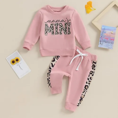 Vista 2 de Covvoliy Ropa de otoño e invierno para bebé niña, sudadera con capucha y pantalones con estampado de leopardo, 2 piezas