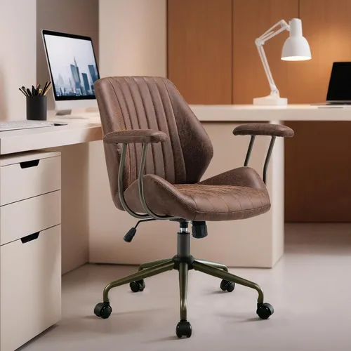 Vista 9 de HOOOWOOO Silla de Oficina Ergonómica, Silla de Escritorio Moderna de Computadora de Media Siglo, Silla Ejecutiva Cómoda con Asiento Extra Ancho