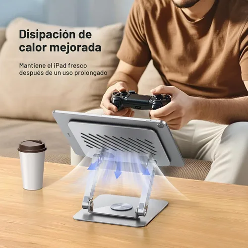 Vista 6 de UGREEN - Soporte para tablet para escritorio con base giratoria de 360°, soporte de aluminio de doble varilla ajustable, accesorios para el hogar