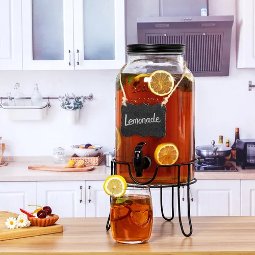 Vista 3 de Dispensadores de bebidas de vidrio de 1.5 galones para fiestas, dispensadores de bebidas heladas con soporte, dispensador de agua de vidrio
