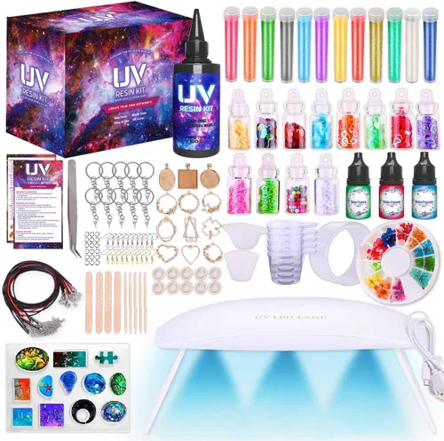 Vista 8 de Insnug Kit de fabricación de joyas de resina UV con moldes de silicona, luz UV, kits de bricolaje, kits de fabricación de pulseras, suministros