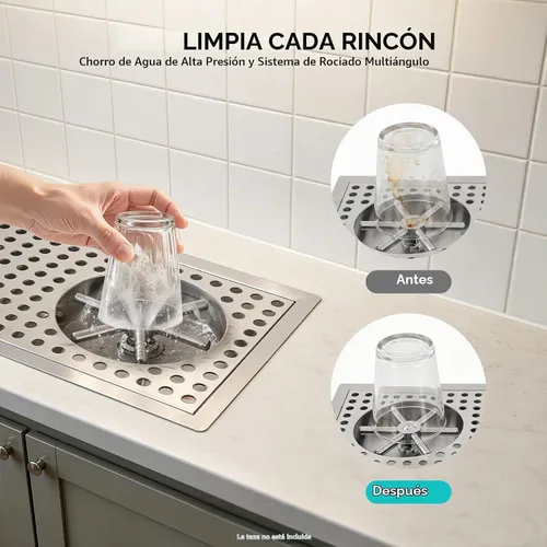 Vista 6 de Lavadora de vasos de vidrio, enjuague comercial de acero inoxidable 304 con grifo y boquilla de limpieza multiángulo para bar, cafetería