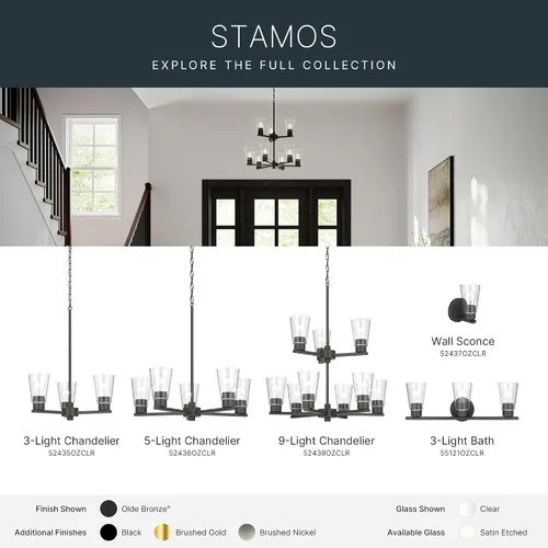 Vista 4 de Kichler Stamos - Lámpara de araña de 24 pulgadas, 9 luces, suave, moderna, de 2 niveles con vidrio transparente en bronce antiguo