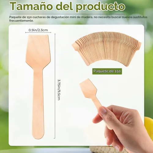 Vista 2 de Cucharas desechables mini de madera saboreadoras Cucharas de helado Cucharas de muestreo (150, 3.75 pulgadas)