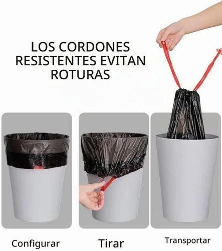 Vista 3 de Feisco Bolsa de basura negra de 3 galones, bolsa de basura con cordón pequeño, 100 unidades, 0.55 mil