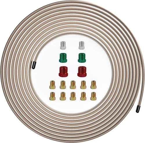 Vista 12 de Kit de tubos de línea de freno MuHize de 3/16 pulgadas x 25 pies con 16 accesorios de estriado - Rollo de acero recubierto con PVF resistente a