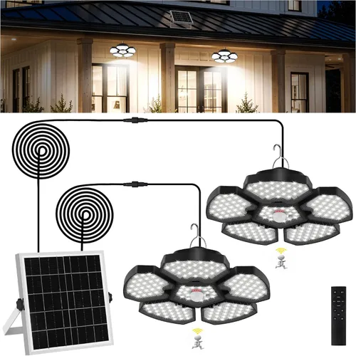 Vista 9 de T-SUN Luz Solar para Cobertizo Interior y Exterior, 1200LM 156LED Luz Colgante con Sensor de Movimiento con 5 Modos de Iluminación y Control Remoto