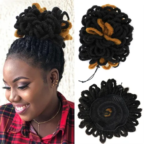 Vista 22 de DreadLocks Chignons Afro High Puff Cola de Caballo con Cordón Moño de Cabello Postizos Faux Locs Chignons con Clip Cola de Caballo para Mujeres