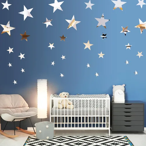 Vista 8 de Shappy 32 calcomanías de pared de espejo de estrella para dormitorio, sala de estar, decoración de bricolaje, espejo acrílico extraíble, calcomanías