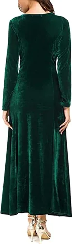 Vista 2 de Vestido largo elástico de terciopelo de manga larga para mujer