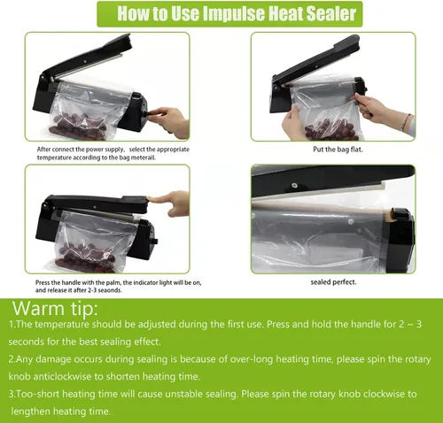 Vista 6 de Sellador térmico por impulso de 8 pulgadas, máquina de sellado térmico manual de bolsas de polietileno, selladora térmica para bolsas de plástico