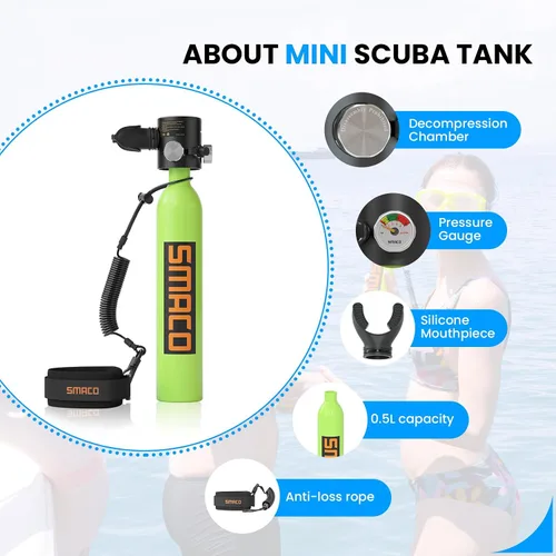 Vista 4 de SMACO Mini tanque de buceo que soporta 6-12 minutos de tiempo de buceo dispositivos de respiración submarina para buceo, mini tanque de buceo