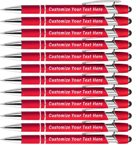 Vista 17 de Aolun Bolígrafo personalizado, bolígrafo grabado personalizado con lápiz capacitivo, 12 unidades, metal suave al tacto, introduce el nombre, Naranja