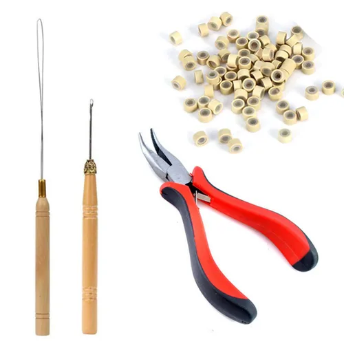 Vista 10 de Orgrimmar Extensiones de cabello para quitar alicates y gancho de tracción, 500 piezas de anillos de micro silicona, kit de herramientas para Negro