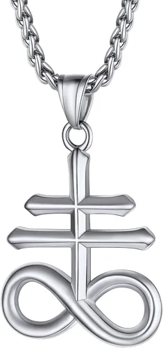Vista 17 de PROSTEEL Inverted Cross/Leviathan Cross Pendant Necklace for Men Women Negro