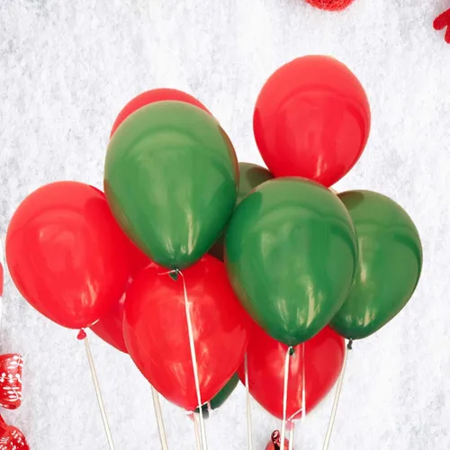 Vista 5 de 100 globos rojos de 12 pulgadas y globos verde oscuro para decoraciones de fiesta de cumpleaños y Navidad
