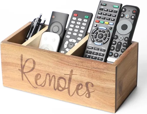 Vista 16 de Soporte para control remoto, soporte de madera para control remoto de TV para mesa, organizador remoto para decoración del hogar, caja remota