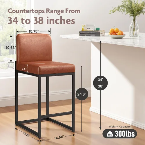 Vista 2 de ALPHA HOME Juego de 6 taburetes de bar de 24 pulgadas, taburetes de mostrador de cocina con respaldos, taburetes de bar de cuero PU, taburetes