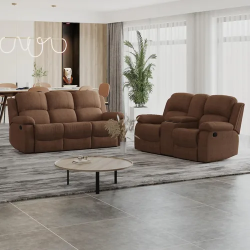 Vista 30 de Sofá reclinable manual, sofá reclinable con portavasos de 3 asientos, sofá de 3 asientos con mesa auxiliar desplegable para sala de estar, oficina