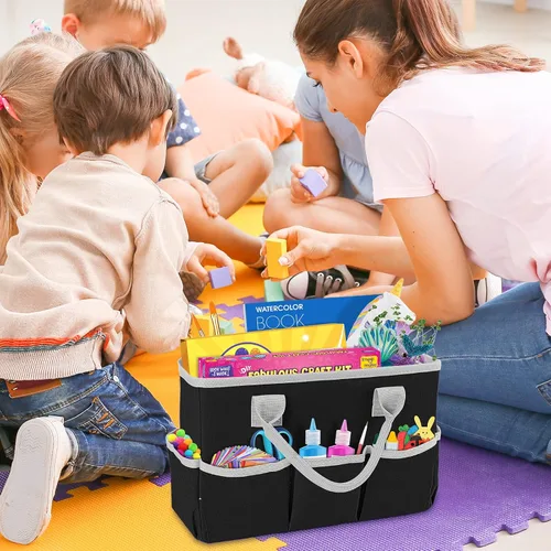 Vista 3 de ZKOO Organizador de Almacenamiento de Suministros de Arte Caddy, Bolsas de Transporte para Manualidades con Bolsillos para Organización de Álbumes