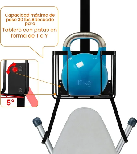 Vista 5 de ORLESS Soporte para tabla de planchar para colgar sobre la puerta/pared, para lavandería, plancha y tabla de planchar, color negro