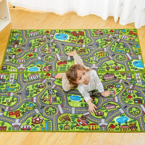 Vista 7 de JOYIN Alfombras de juego para niños, alfombra de vida urbana, alfombra duradera para juegos de simulación de ciudad, alfombra para niños pequeños