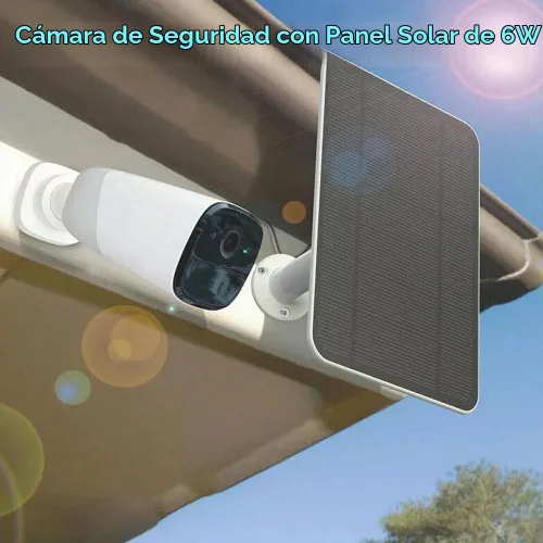 Vista 2 de Cargador de panel solar para cámara de seguridad, puerto USB-C y micro USB para cámara de batería recargable al aire libre, carga rápida de 5V6W