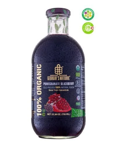 Vista 2 de Georgia's Natural Fusión orgánica de jugo de granada y mora, jugo de fruta puro y natural no del concentrado, jugo orgánico prensado en frío sin