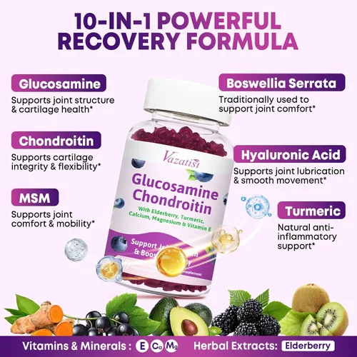 Vista 4 de Gomitas de condroitina de glucosamina – Gomitas de glucosamina con MSM, cúrcuma y boswellia, cartílago de apoyo, estructura articular y tejido