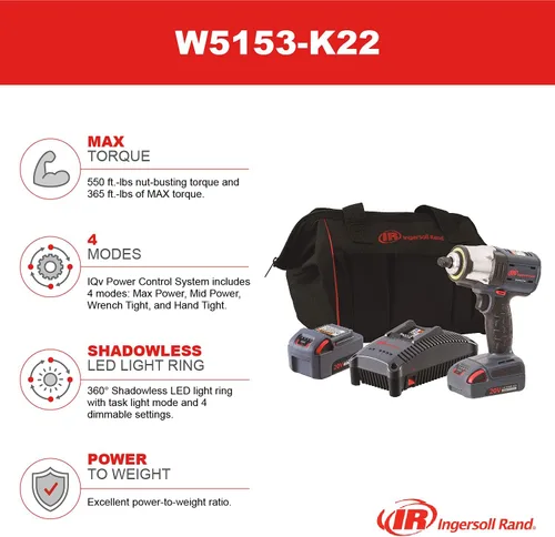Vista 2 de Ingersoll Rand Modelo W5153-K22 Llave de impacto IQV20 de 1/2 pulgada