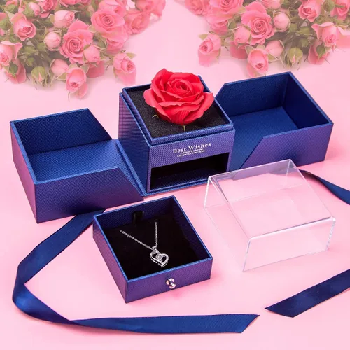 Vista 4 de Joyero de flores eternas con collar de 100 idiomas para mujer en el día de la madre aniversario día de San Valentín cumpleaños