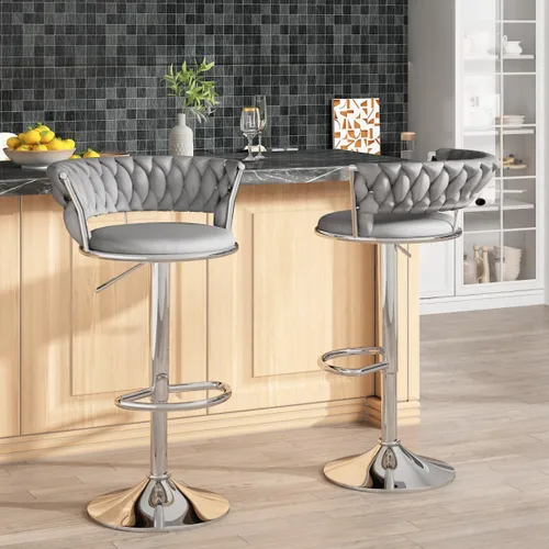Vista 13 de AWQM Juego de 2 taburetes de bar de terciopelo, taburetes de cocina giratorios de altura ajustable con respaldo bajo para comedor, barra