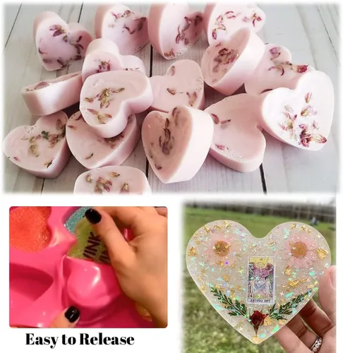 Vista 8 de BAKER DEPOT Molde de silicona en forma de corazón de 6 agujeros para pastel de chocolate, jalea pudín hecho a mano, molde de jabón para hacer