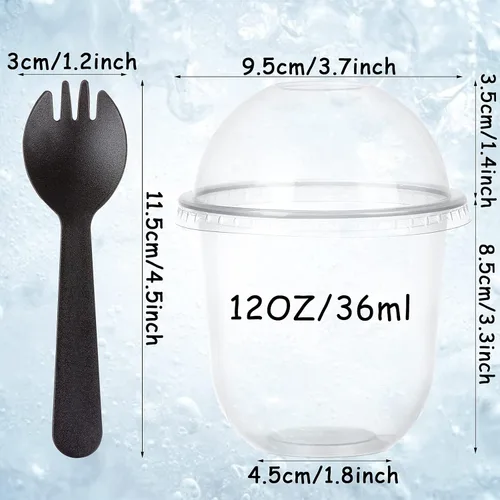 Vista 2 de Vasos de plástico calientes/fríos con tapas de cúpula sin agujero, 50 juegos de vasos de postre de plástico para helado, postre, sopa, parfait