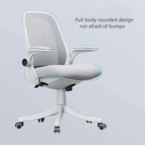 Vista 2 de Silla de oficina ergonómica de malla giratoria con respaldo medio para computadora con brazos abatibles (blanco)