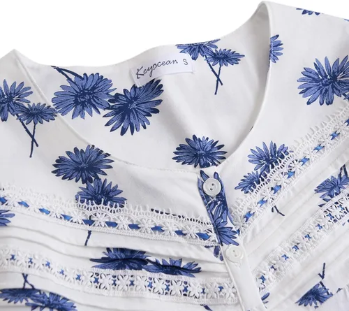Vista 7 de Keyocean. - Camisón largo para mujer, de algodón, suave, ligero, ropa de dormir y de descanso para el verano.