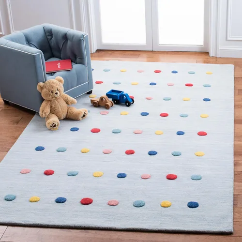 Vista 10 de SAFAVIEH Colección Kids - Alfombra decorativa de 3 x 5 pies, color gris, hecha a mano, de lana de lunares, ideal para zonas de alto tráfico