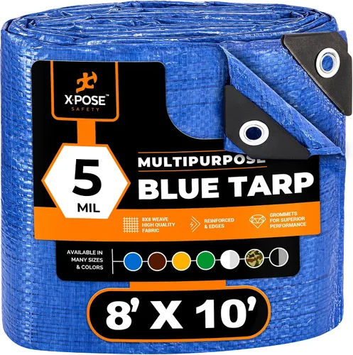 Vista 41 de Xpose Safety - Lona de polietileno ligera azul – Funda protectora multiusos, paño de goteo – duradero, impermeable, resistente a la intemperie