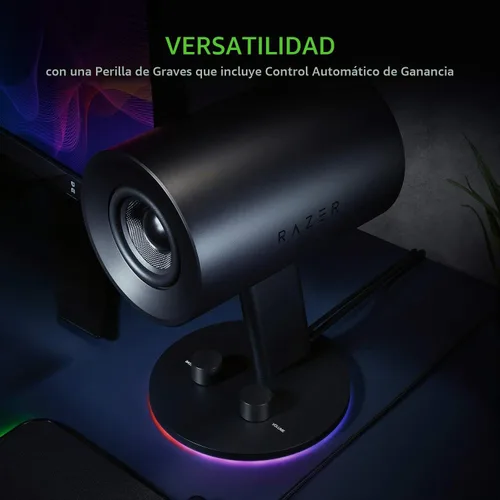 Vista 5 de Razer Nommo Chroma: Controladores de fibra de vidrio tejida personalizada de 3" - Puertos de graves orientados hacia atrás - Perilla de graves