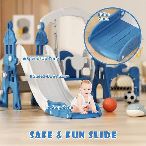 Vista 3 de XJD - Juego de tobogán y columpio 6 en 1 para niños pequeños, tobogán para niños de 1 año en adelante, juego de exterior para niños pequeños con aro