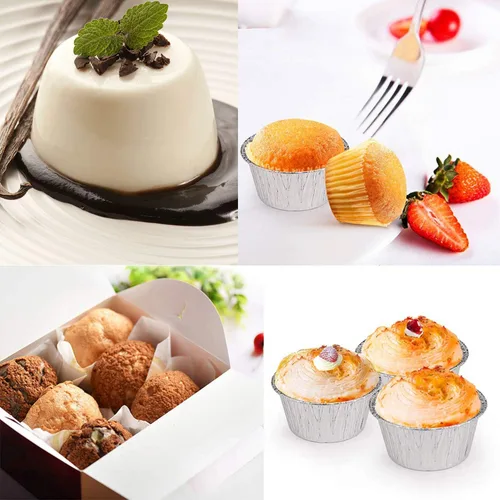Vista 6 de Tazas desechables para hornear de 2 onzas, moldes de papel de aluminio, 2.4 fl oz, moldes para cupcakes para hornear, asar, 100 unidades.