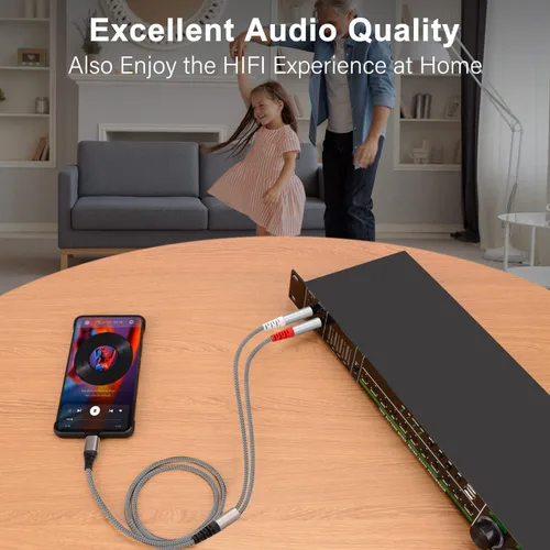 Vista 6 de Cable de audio USB C a 1/4 de pulgada, cable mono USB C a TS dual, cable de audio TS de 0.250 in a doble TS para smartphone, tableta, laptop enlace