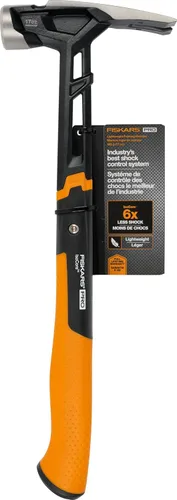 Fiskars Pro IsoCore - Martillo para enmarcar de 17 onzas (16 pulgadas), con garra de desgarro, agarre que absorbe los golpes y arrancador magnético