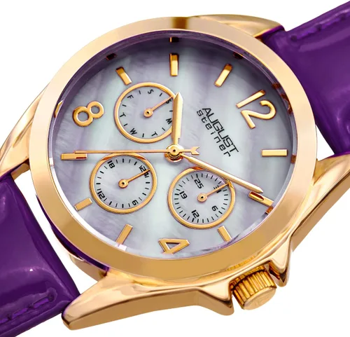 Vista 2 de August Steiner AS8191 - Reloj multifunción para mujer, esfera de perla y correa de piel auténtica en relieve de cocodrilo
