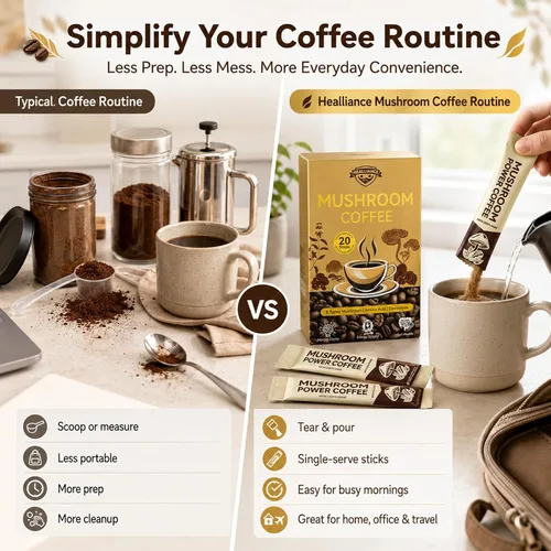 Vista 4 de Café orgánico de hongos, 20 barras de café instantáneo de hongos con mezcla de 8 hongos, aminoácidos y electrolitos, bebida de hongos de café