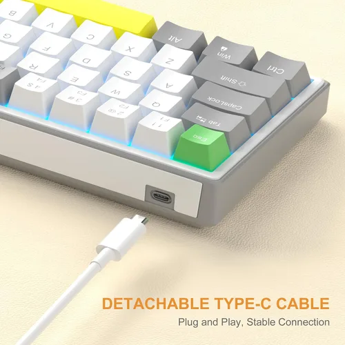 Vista 5 de MageGee SKY68 - Teclado mecánico para juegos, 68 teclas intercambiables en caliente, compacto con retroiluminación LED azul, teclado ergonómico