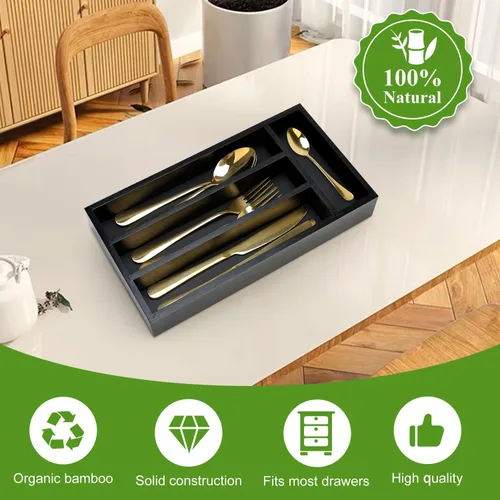 Vista 7 de Ayiaren Bandeja organizadora de cubiertos de madera pequeña, divisores estrechos para cajones de cocina, organizadores de utensilios