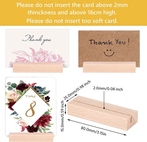Vista 3 de 8 soportes de madera para tarjetas de lugar, soportes de números rústicos para decoración de mesa de fiesta de boda