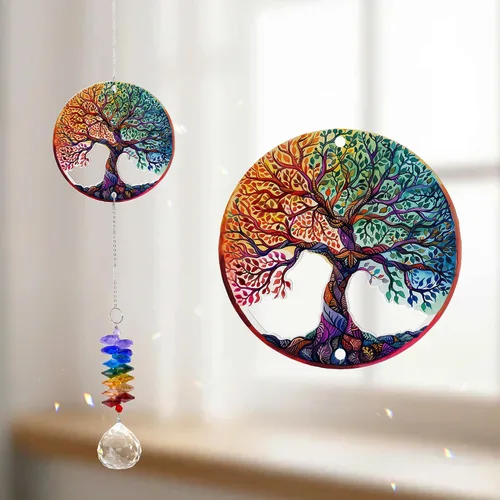 Vista 10 de Adorno de 1 capa atrapasoles – Árbol de la vida – Adorno de mitología nórdica celta – Regalos de cumpleaños de Navidad para hombres, mujeres