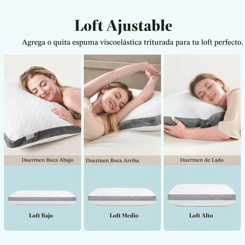 Vista 2 de Almohadas de cama estándar de lino de lujo Tencel, almohadas de espuma viscoelástica trituradas, almohada de cama ajustable para dormir, 18"x26